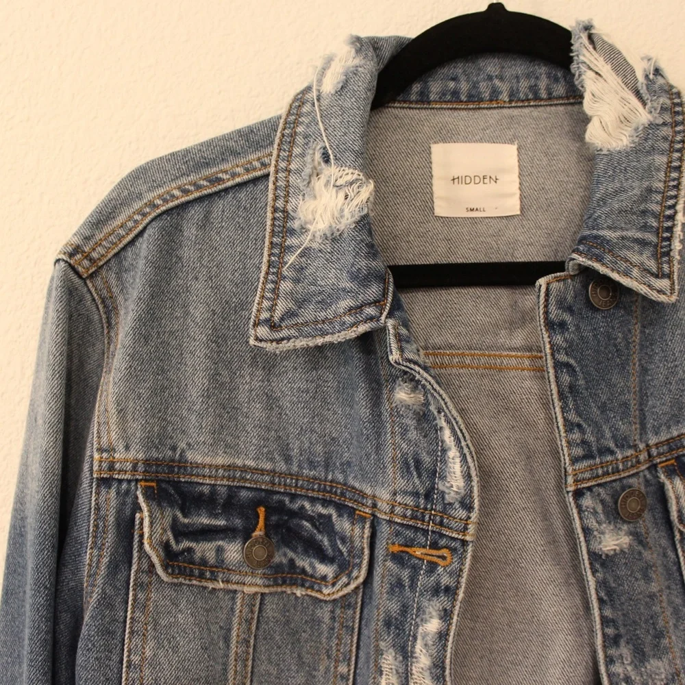 Hidden Ripped Jean Jacket - Picture 2 of 6